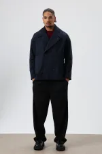 Veste courte oversize croisée en cachemire, bleu marine