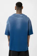 T-shirt oversize délavé avec détail texte, indigo