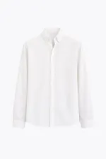 Basic Oversize Pamuk Keten Gömlek Beyaz Basic Oversize Pamuk Keten Gömlek Beyaz
