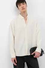 Çizgili Oversize Gömlek Krem