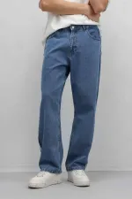 Yan Dikiş Detaylı Baggy Jean Mavi