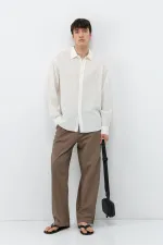 Textured Linen Look Oversize Shirt, Ecru