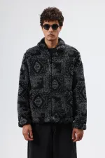 Oversize Peluş Mont Siyah