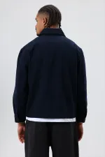 Veste en gabardine coupe carrée, bleu marine