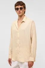 Oversize Long-Sleeve Modal Fabric Shirt, Beige