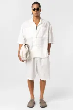 Chemise oversize en lin à double poche, écru