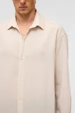 Oversize Uzun Kollu Keten Gömlek Naturel