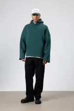 Basic Oversize Seamless Hooded Sweatshirt, Navy Blue