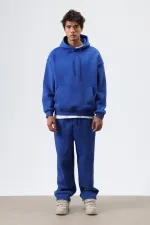 Sweat à capuche basique oversize délavé bleu marine