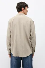 Çizgili Oversize Gömlek Bej