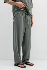 Fitilli Dokulu Baggy Eşofman Alt Haki