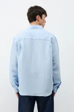 Chemise oversize rayée en modal bleu ciel