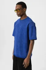 Yıkamalı Basic Oversize Tişört Saks