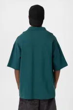 T-shirt oversize à col polo, couleur pétrole