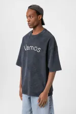 Yıkamalı Düğme Detaylı Oversize Tişört Siyah