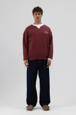 Sweat-shirt oversize à col rond imprimé bordeaux