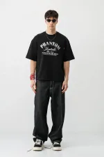 Kısa Kollu Boxy Fit Baskılı Tişört Siyah