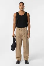 Baggy Fit Gabardine Trousers Tan
