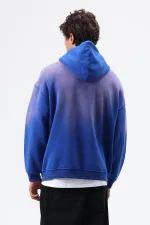 Sweat à capuche oversize imprimé délavé bleu marine