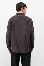Chemise oversize rayée en modal, marron foncé