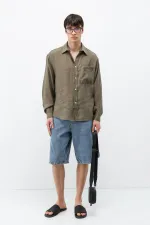 Modal Fabric Oversize Shirt with Pockets, Khaki