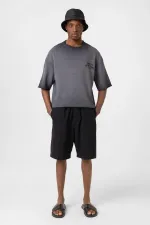 Yıkamalı Oversize Triko Tişört Siyah