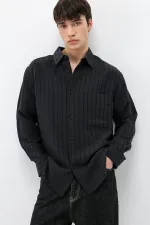 Chemise oversize rayée en modal noir