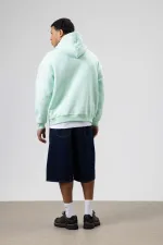 Oversize Baskılı Kapüşonlu Sweatshirt Mint