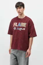 Baskılı Oversize Tişört Bordo