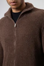 Oversize Zip-Up Knit Cardigan, Mink Color