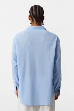 Basic Oversize Long-Sleeve Linen Shirt, Blue