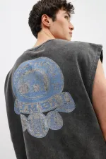 T-shirt oversize imprimé sans manches noir