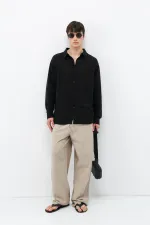 Uzun Kollu Basic Oversize Gömlek Siyah