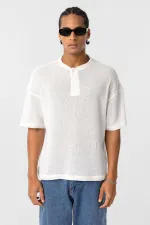 Basic Oversize Button-Down T-Shirt, Ecru