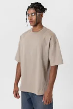 T-shirt basique oversize à col rond, couleur vison