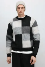 Pull oversize à carreaux en maille, noir