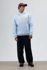 Sweat à capuche imprimé oversize bleu ciel