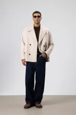 Veste courte oversize croisée en cachemire couleur pierre