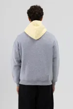 Çift Renk Baskılı Oversize Sweatshirt Gri Melanj