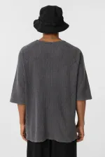 Yıkamalı Oversize Baskılı Triko Tişört Siyah