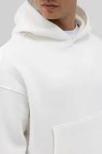 Sweat-shirt basique à capuche, coupe carrée, écru