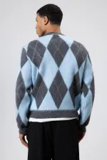 Baklava Desenli Oversize Kazak Bebe Mavi