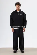 Sweat-shirt noir oversize à col polo