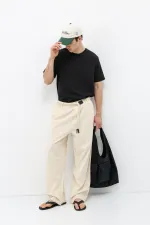 Kemer Detaylı Oversize Keten Pantolon Naturel