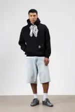 Oversize Hooded Sweatshirt with Scarf Detail, Black