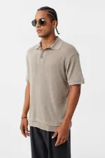 Polo Yaka Triko Oversize Tişört Taş