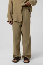 Baggy Fit Muslin Linen Trousers Khaki