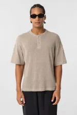 Basic Oversize Button-Down T-Shirt Beige