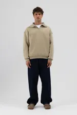 Sweat-shirt basique à fermeture éclair et col montant kaki