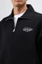 Sweat-shirt noir oversize à col polo